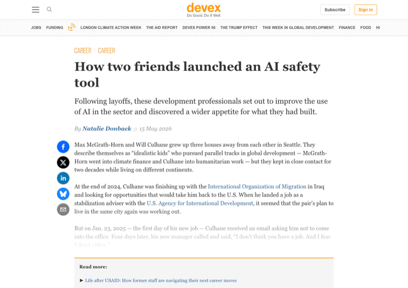The Devex article: How two friends launched an AI safety tool